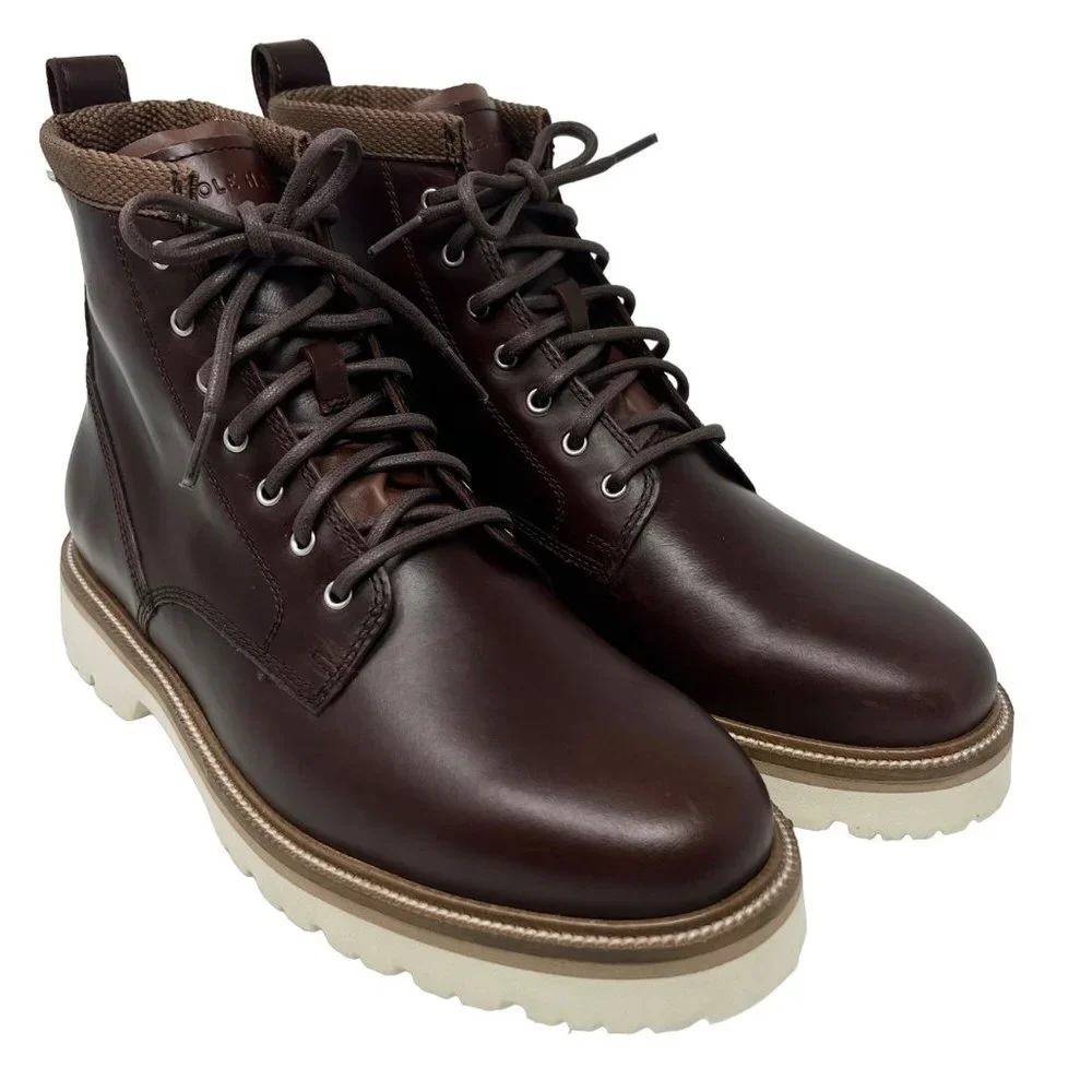 Cole Haan American Classics Plain Toe Leather Boot Brown White Lug Sole Size 8.5